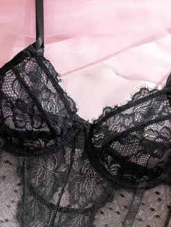 Lingerie Teddies Lace Black Bustier Sheer Mesh Bodysuit