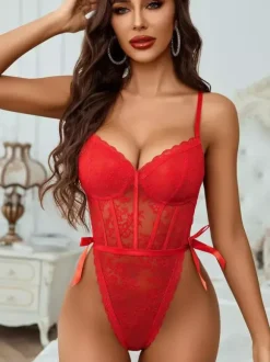 Lingerie Teddies Lace Floral Sheer White Sexy Bodysuit For Women
