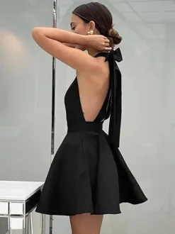 Little Black Dress Halter Bow Tie Backless Sexy Party Short Dresses