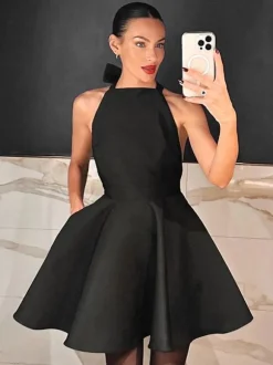 Little Black Dress Halter Bow Tie Backless Sexy Party Short Dresses