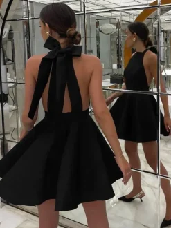 Little Black Dress Halter Bow Tie Backless Sexy Party Short Dresses