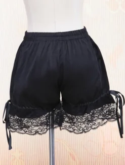 Lolita Bloomers Sweet Black Cotton Lace Trim Bow Ribbon