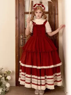 Lolita Dresses Tea party style Lolita skirt Lace Sleeveless Polyester Sweet Color Block Red