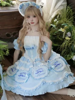 Lolita Dresses Tea party style Lolita skirt Bows Sleeveless Polyester Sweet Floral Print Light Sky Blue