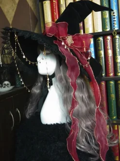 Lolita Hat Bows Accessory Bow Stars Print Polyester Black Lolita Accessories Witch Hat