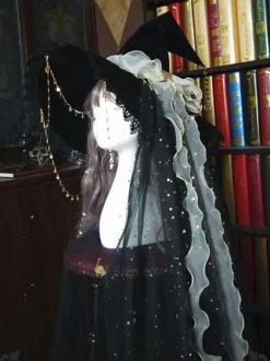 Lolita Hat Bows Accessory Bow Stars Print Polyester Black Lolita Accessories Witch Hat