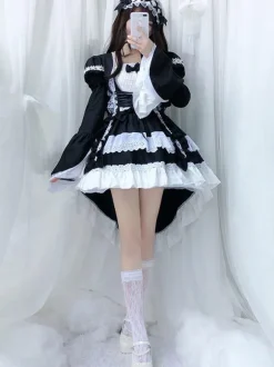 lolita OP dress Maid Two-Tone Black Ruffles Lolita One-Piece Dresses