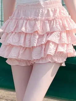 Lolita Skirt Tiered Pink Short Skirt