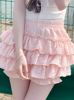Lolita Skirt Tiered Pink Short Skirt