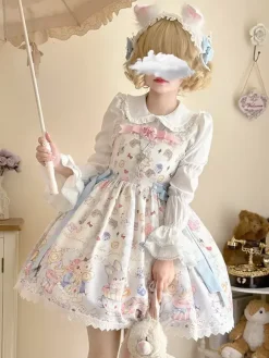 Lolita Specials sweet Lolita Lolita Dresses Costumes Sweet Lolita Dress Polyester Sleeveless Ruffles Jumper Sweet Ecru White Lolita Dress Tea Party