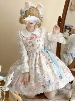 Lolita Specials sweet Lolita Lolita Dresses Costumes Sweet Lolita Dress Polyester Sleeveless Ruffles Jumper Sweet Ecru White Lolita Dress Tea Party