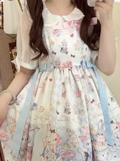Lolita Specials sweet Lolita Lolita Dresses Costumes Sweet Lolita Dress Polyester Sleeveless Ruffles Jumper Sweet Ecru White Lolita Dress Tea Party