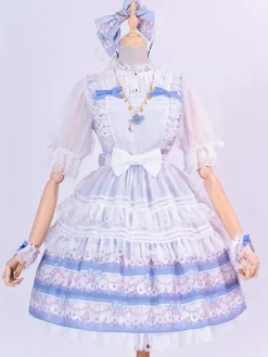 Lolita Specials sweet Lolita Lolita Dresses Costumes Sweet Lolita Dress Polyester Short Sleeves Bows Dress Sweet Light Sky Blue Lolita Dress