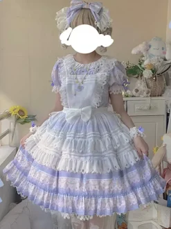 Lolita Specials sweet Lolita Lolita Dresses Costumes Sweet Lolita Dress Polyester Short Sleeves Bows Dress Sweet Light Sky Blue Lolita Dress