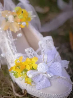 Lolita Wedding Dress Lolita Footwear Purple Color Block Lace Flowers Bows Round Toe PU Leather Lolita Pumps