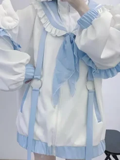 Lolita Zip-Up Outer Subculture Sailor Collar Tops Lightweight Frilly Parka