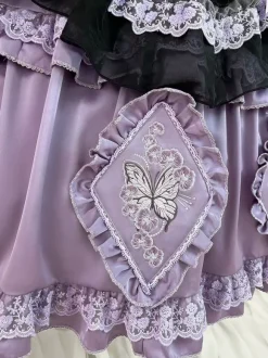 Lolita Dress And Apron Tow-piece Suit Purple Delicate Butterfly And Floral Embroidery Crossover Neckline Lolita Set Dress Apron