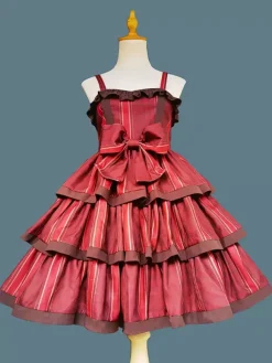 Lolita Dresses Tea party style Lolita skirt Bows Sleeveless Polyester Sweet Deep Apricot