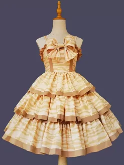Lolita Dresses Tea party style Lolita skirt Bows Sleeveless Polyester Sweet Deep Apricot