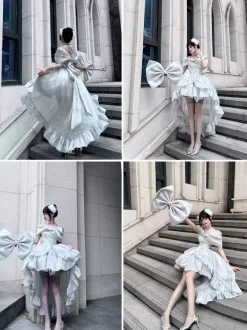 Lolita Dresses Tied Off Shoulder Sweet Fairy JSK Princess Dress Bow And Choker And Arm Bands Set Up