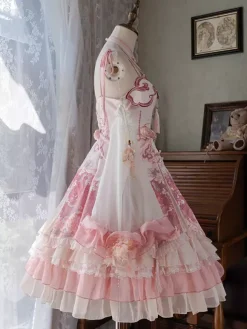 Lolita Dress Sweet Magenta Sleeveless Lace Dress with Chains Kawaii Asian Fashion