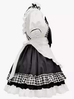 Lolita Maid Outfit Suit Sweet Plaid Uniform Princess Dress Set Anime Cosplay Costumes