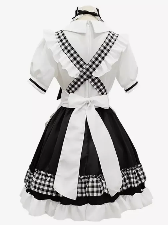 Lolita Maid Outfit Suit Sweet Plaid Uniform Princess Dress Set Anime Cosplay Costumes