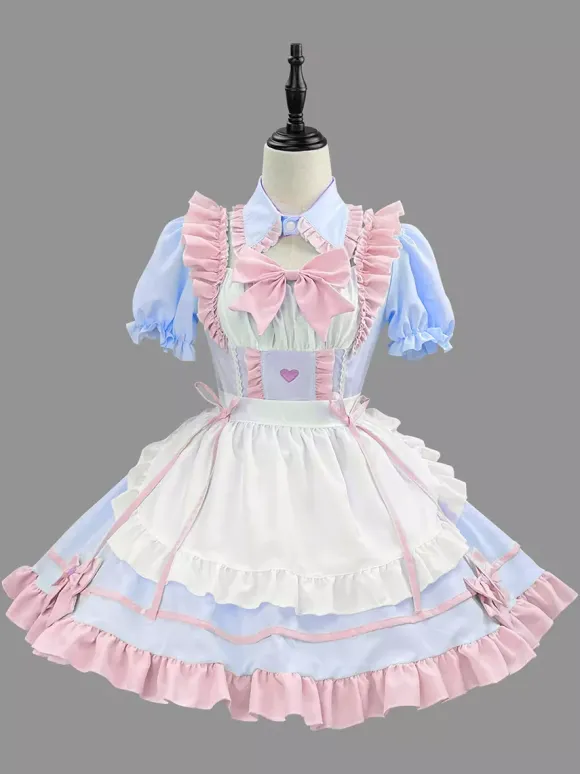 Lolita Pink Maid Outfit Suit Sweet Uniform Princess Dress Set Cosplay Costumes