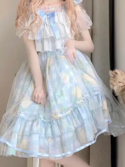 Lolita Specials sweet Lolita Lolita Dresses Costumes Sweet Lolita Dress Tulle Sleeveless Bows Jumper Sweet Light Sky Blue Lolita Dress Tea Party