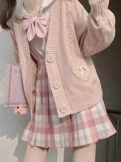 Lolita Sweater Cardigan Pink Bows Polyester Long Sleeves Spring Lolita Outwears