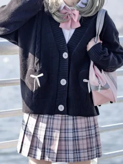 Lolita Sweater Cardigan Pink Bows Polyester Long Sleeves Spring Lolita Outwears