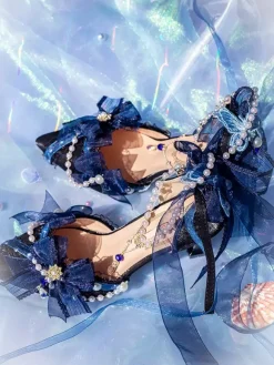 Lolita Wedding Dress Lolita Footwear Pink Color Block Bows Pearls Ruffles Pointed Toe Lolita Shoes