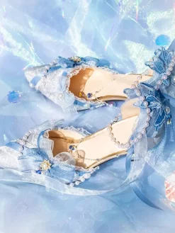 Lolita Wedding Dress Lolita Footwear Pink Color Block Bows Pearls Ruffles Pointed Toe Lolita Shoes