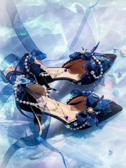Lolita Wedding Dress Lolita Footwear Pink Color Block Bows Pearls Ruffles Pointed Toe Lolita Shoes