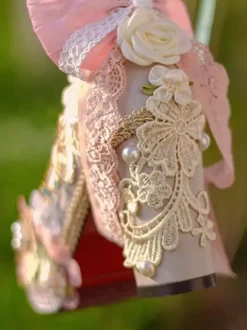 Lolita Wedding Dress Lolita Footwear Pink Lace Ruffles Pearls Flowers Round Toe PU Leather Lolita Shoes
