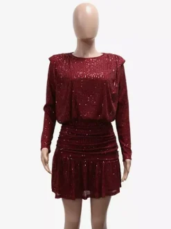 Long Sleeve Sequin Stripe Ruched Mini Party Dress For Women 2026