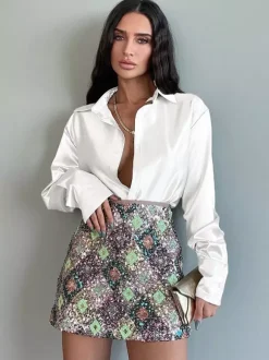 Long Sleeves Blouse Buttons Busniess Casual Spring Fall Blouses In Solid Color