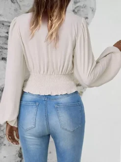 Long Sleeves Tees Dark Green Layered V-Neck Women Tee