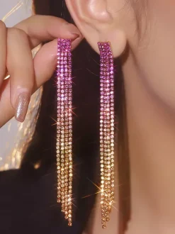 Long Tassel Rhinestone Earrings For Women 2026
