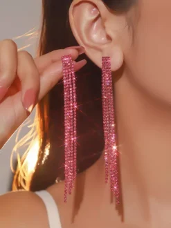 Long Tassel Rhinestone Earrings For Women 2026