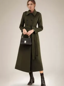 Long Wool Blend Coat For Women Burgundy Double-breasted Belted Turndown Collar Classic Winter Outerwear 2026