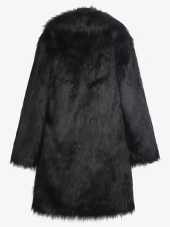 Long Black Men's Faux Fur Coat Winter Warm Long-Sleeved Jacket with Turn-Down Collar