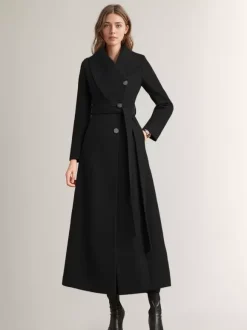 Long Coat For Woman Red Belted Wide Collar Warm Winter Outerwear 2026