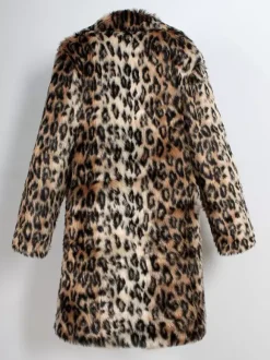 Long Leopard Men's Faux Fur Coat Long-Sleeved Jacket with Turn-Down Collar and Hood