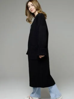 Longline Cardigan Drop Shoulder Ribbed Full Length Women's Sweater