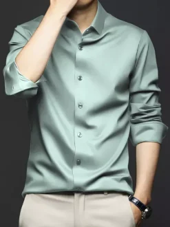Long-Sleeved Shirts For Men Wrinkle-Free Ironing-Free Ice Silk Shirts