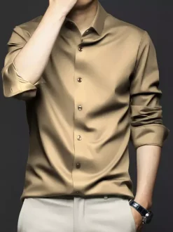 Long-Sleeved Shirts For Men Wrinkle-Free Ironing-Free Ice Silk Shirts