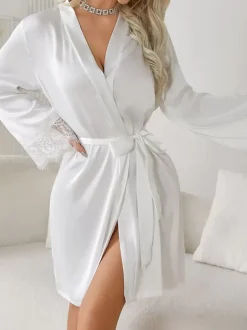 Long Sleeve Robes Lace Lingerie Sleepwear Nightgown