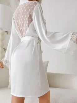 Long Sleeve Robes Lace Lingerie Sleepwear Nightgown