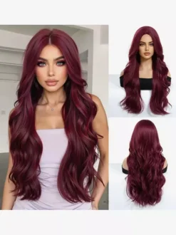 Long Water Wave Synthetic Wig Middle Part Ombre Highlights Hair Wig For Women
